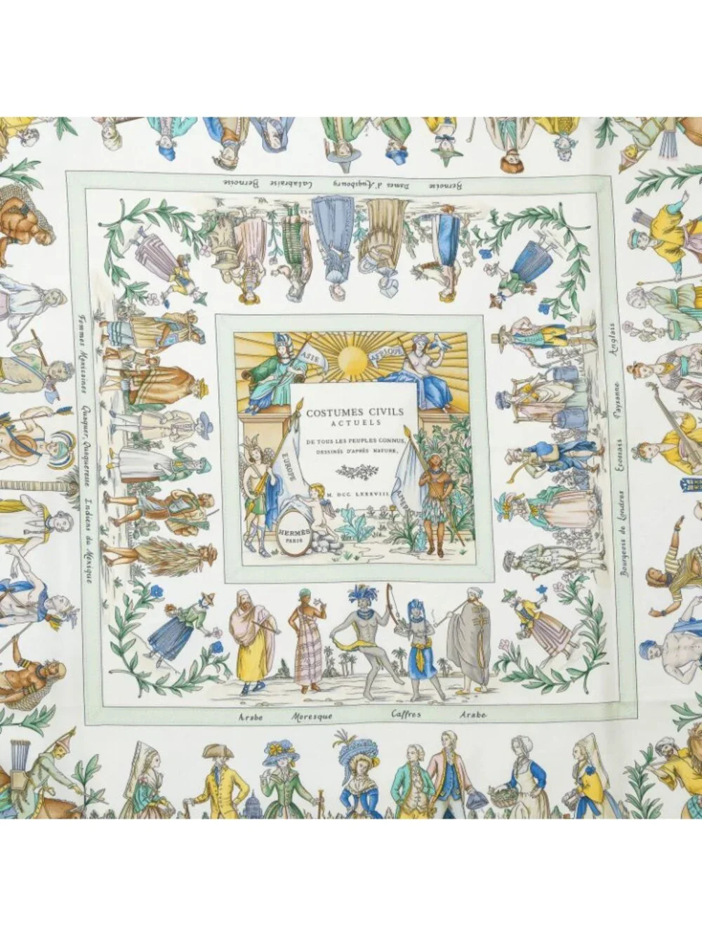 Hermes Scarf Light Green Yellow White Silk